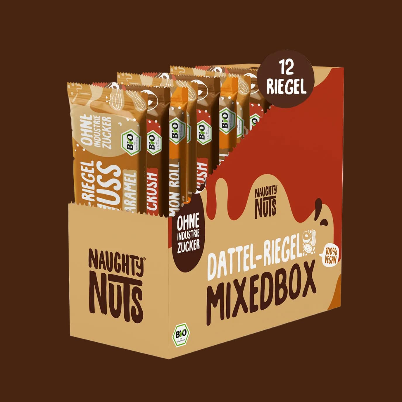 Bio Nussmus-Dattel-Riegel Mixed Box mit 12 Riegeln