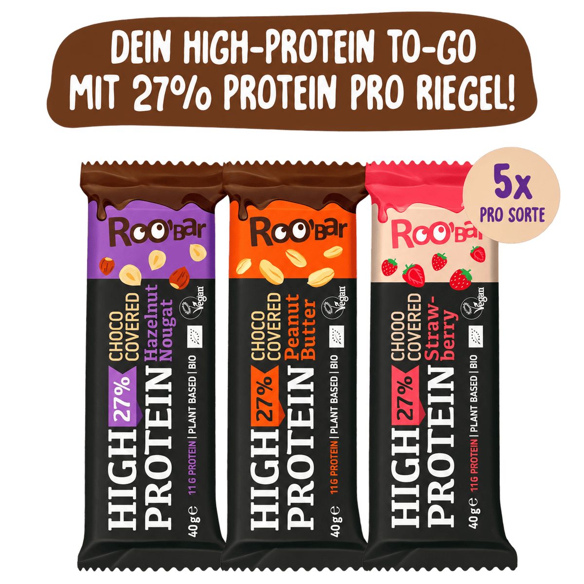 Roobar Schoko-Riegel Probierpaket Probierpaket High-Protein Schokoriegel Roobar (15 Riegel)
